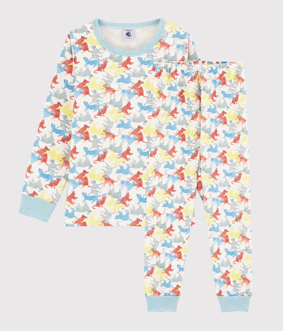Pyjama imprimé chats petit garçon en molleton blanc MARSHMALLOW/blanc MULTICO