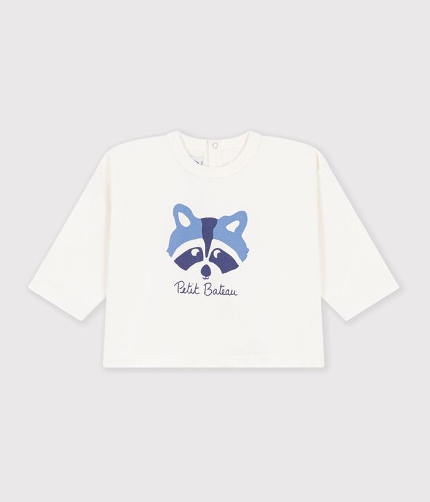 Tee-shirt b&eacute;b&eacute; en coton manches longues uni &agrave; motif blanc cass&eacute;