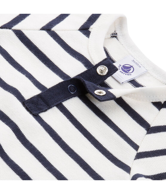 Combinaison bébé garçon en jersey lourd rayé beige COQUILLE/bleu ABYSSE