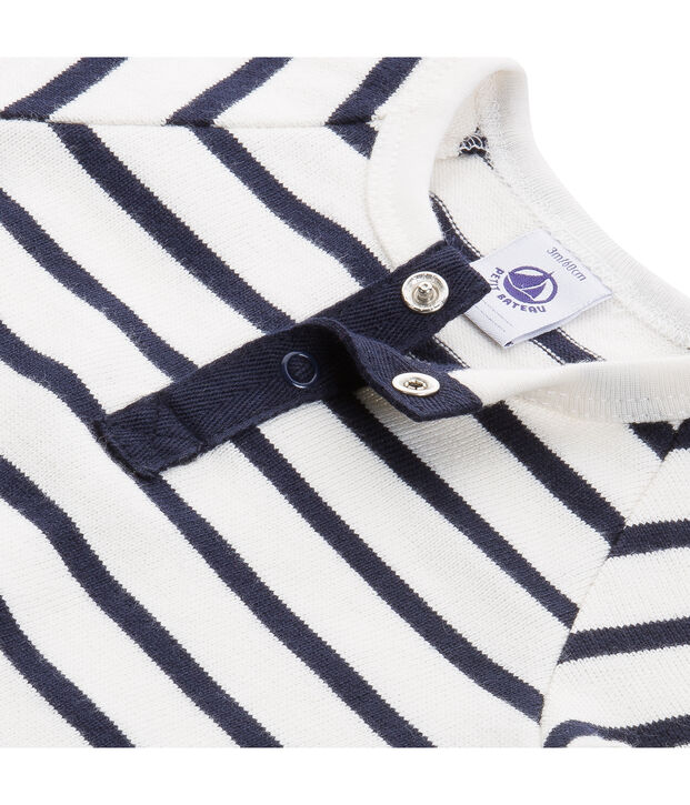 Combinaison b&eacute;b&eacute; gar&ccedil;on en jersey lourd ray&eacute; blanc/bleu