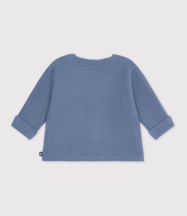 Cardigan b&eacute;b&eacute; tricot point mousse en coton uni bleu