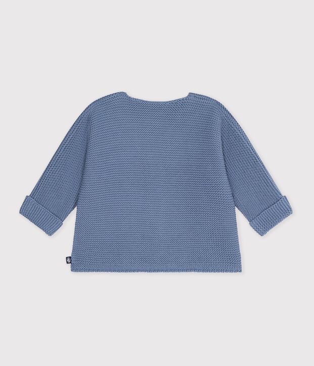 Cardigan b&eacute;b&eacute; tricot point mousse en coton uni bleu