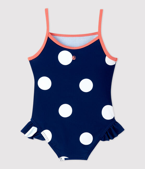 Maillot de bain 1 pièce en matière recyclée bébé bleu MEDIEVAL/blanc MARSHMALLOW