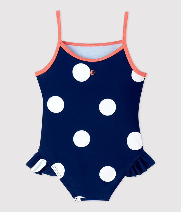 Maillot de bain 1 pi&egrave;ce en mati&egrave;re recycl&eacute;e b&eacute;b&eacute; bleu/blanc