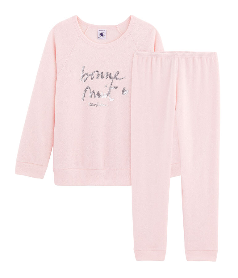 Pyjama petite fille en bouclette &eacute;ponge gratt&eacute;e extra chaude rose