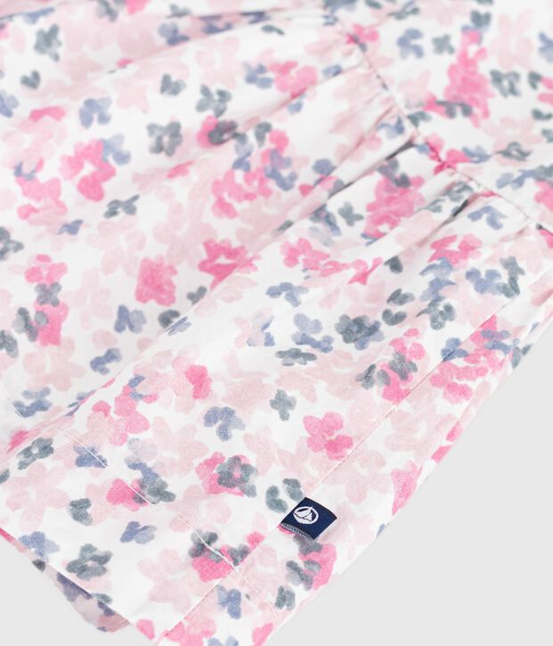 Robe enfant en coton manches courtes imprim&eacute;e blanc/multicouleur
