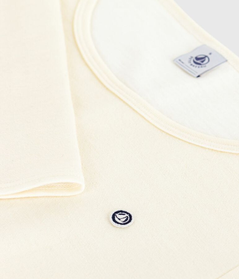 Tee-shirt femme en laine et coton manches longues beige ECRU