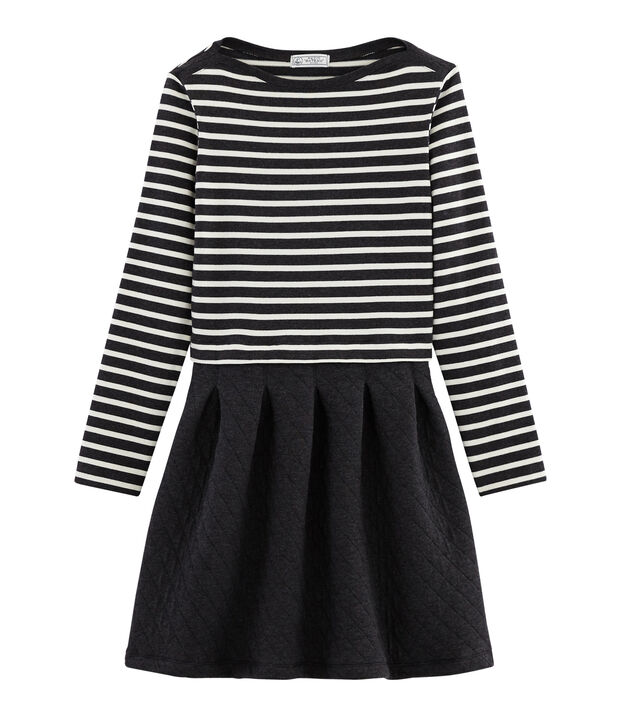 Robe bi-mati&egrave;re manches longues femme gris/blanc