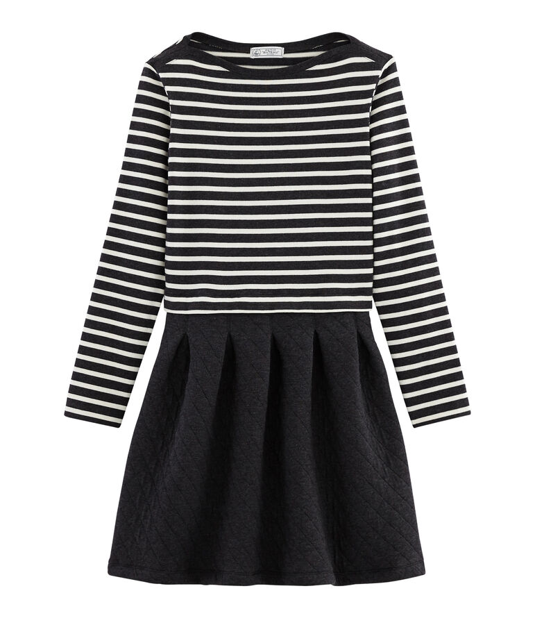 Robe bi-mati&egrave;re manches longues femme gris/blanc