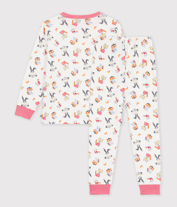 Pyjama enfant en coton imprim&eacute; animaux blanc/multicouleur