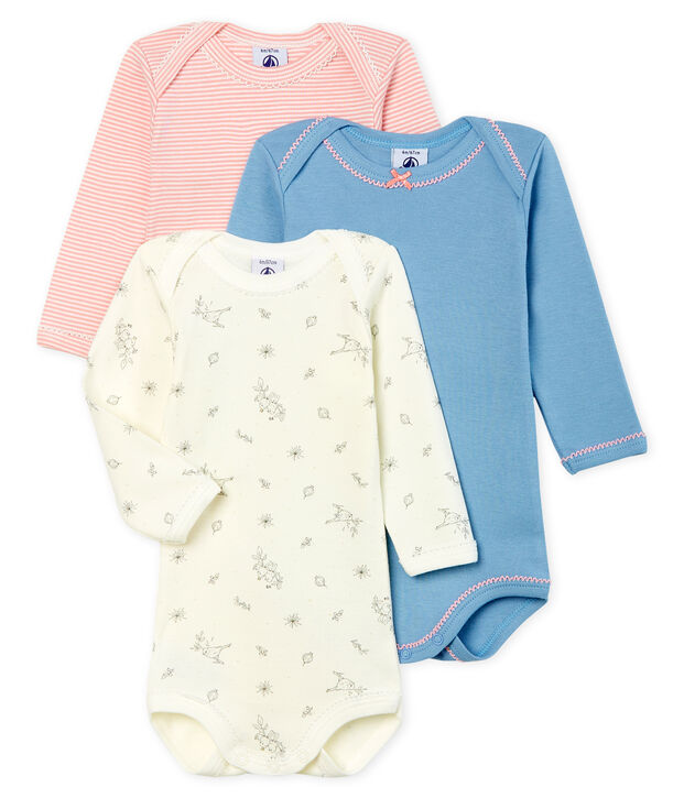 Trio de bodies manches longues b&eacute;b&eacute; fille multicouleur