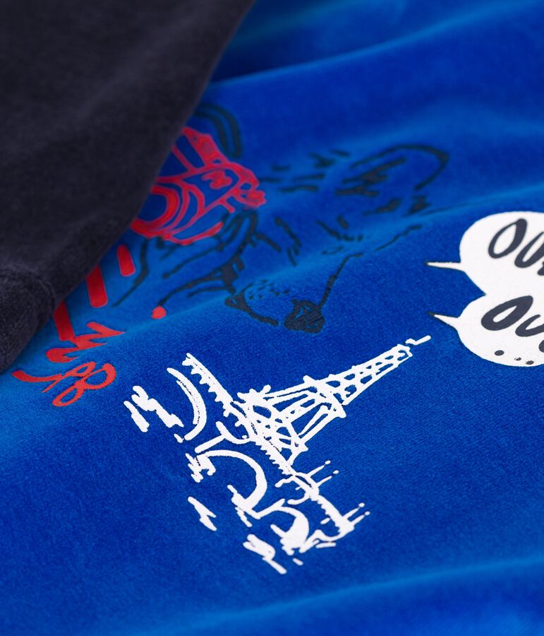 Pyjama petit gar&ccedil;on motif loup en velours bleu/bleu