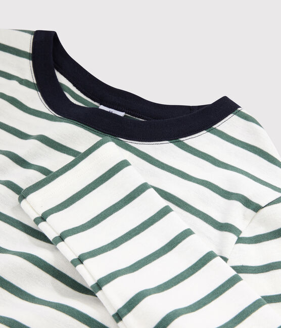 T-shirt col rond iconique en coton Femme blanc MARSHMALLOW/vert VALLEE