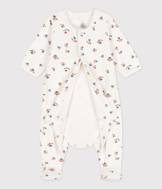 Bodyjama fleur bébé en tubique blanc MARSHMALLOW/blanc MULTICO