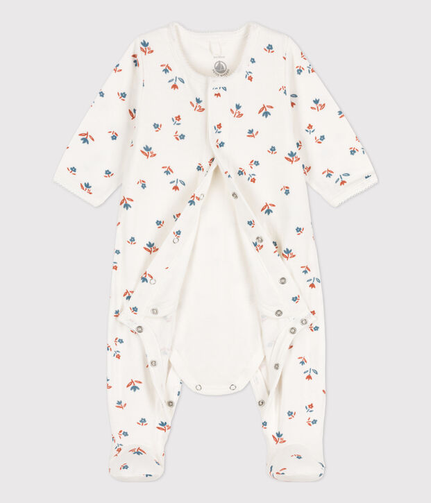 Bodyjama fleur b&eacute;b&eacute; en tubique blanc/multicouleur
