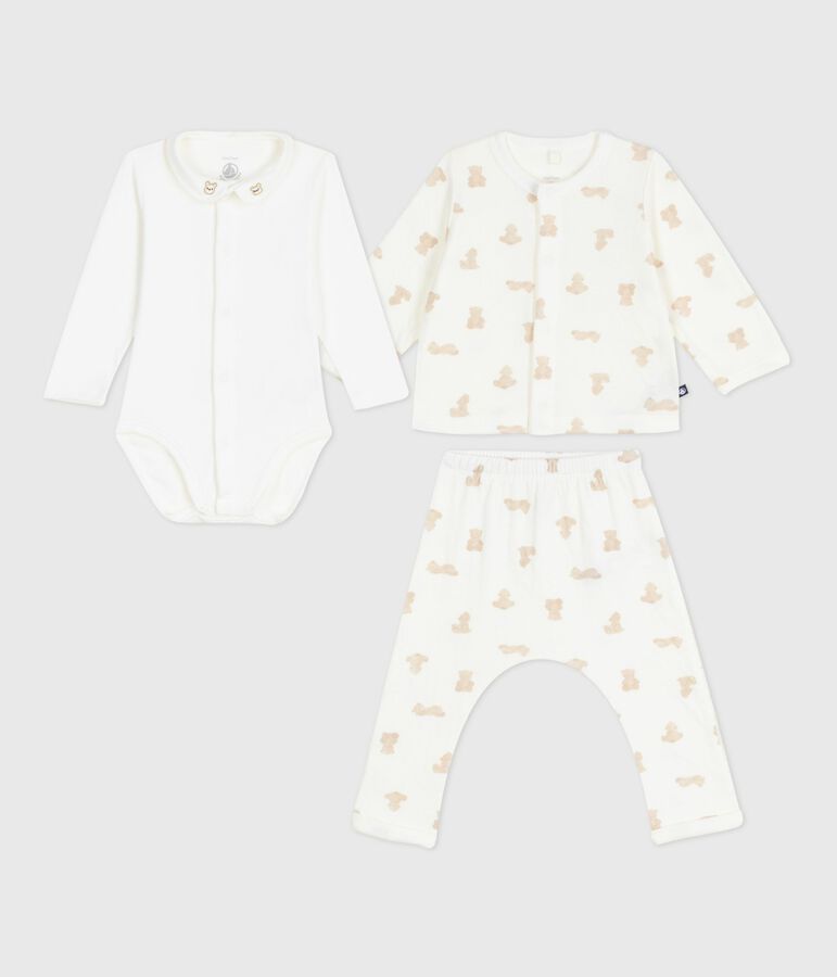 Ensemble cadeau 3 pi&egrave;ces b&eacute;b&eacute; imprim&eacute; ourson en coton MARSHMALLOW/ BRUN