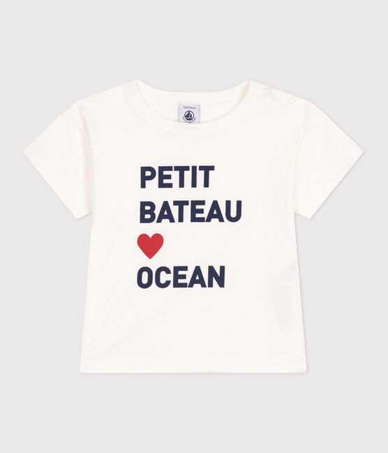 T-shirt bébé en coton à manches courtes uni blanc MARSHMALLOW