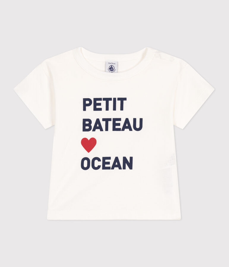 T-shirt b&eacute;b&eacute; en coton &agrave; manches courtes uni blanc MARSHMALLOW