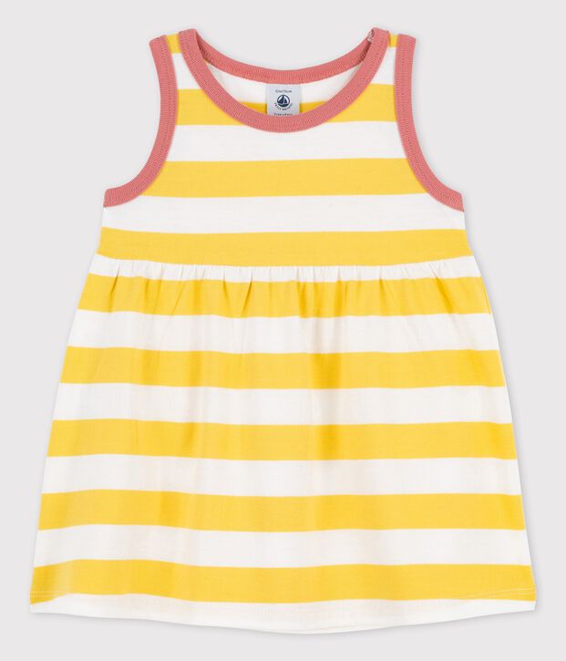 Robe sans manches ray&eacute;e en jersey b&eacute;b&eacute; jaune/blanc