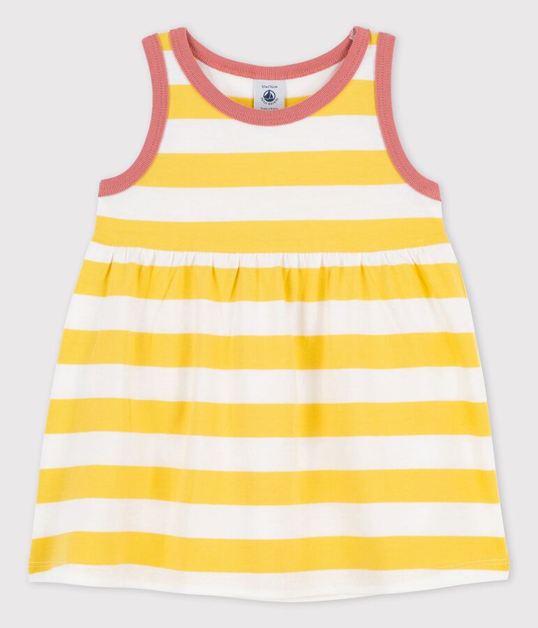 Robe sans manches ray&eacute;e en jersey b&eacute;b&eacute; jaune ORGE/blanc MARSHMALLOW