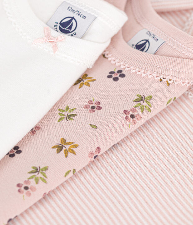Lot de 3 bodies manches courtes fleurs en coton b&eacute;b&eacute; multicouleur