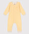 Combinaison longue rayée bébé en laine et coton biologique jaune OCRE/blanc MARSHMALLOW