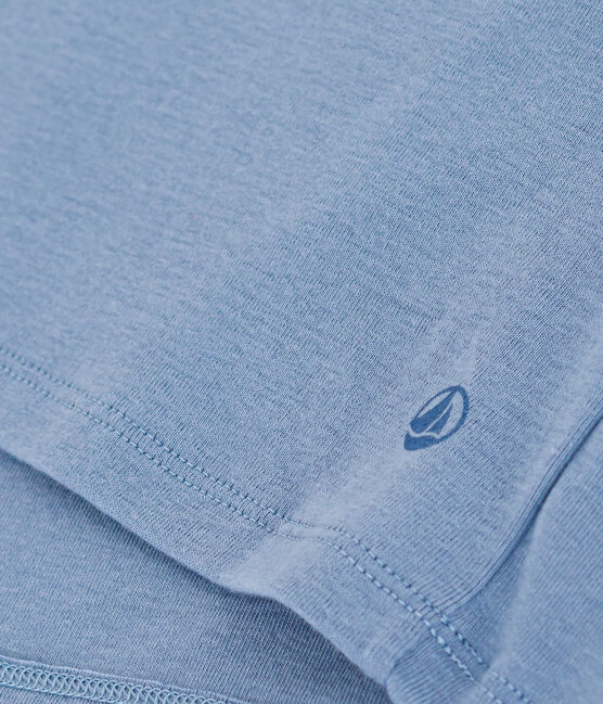 Tee-shirt l'Iconique col V en coton uni femme bleu BEACH
