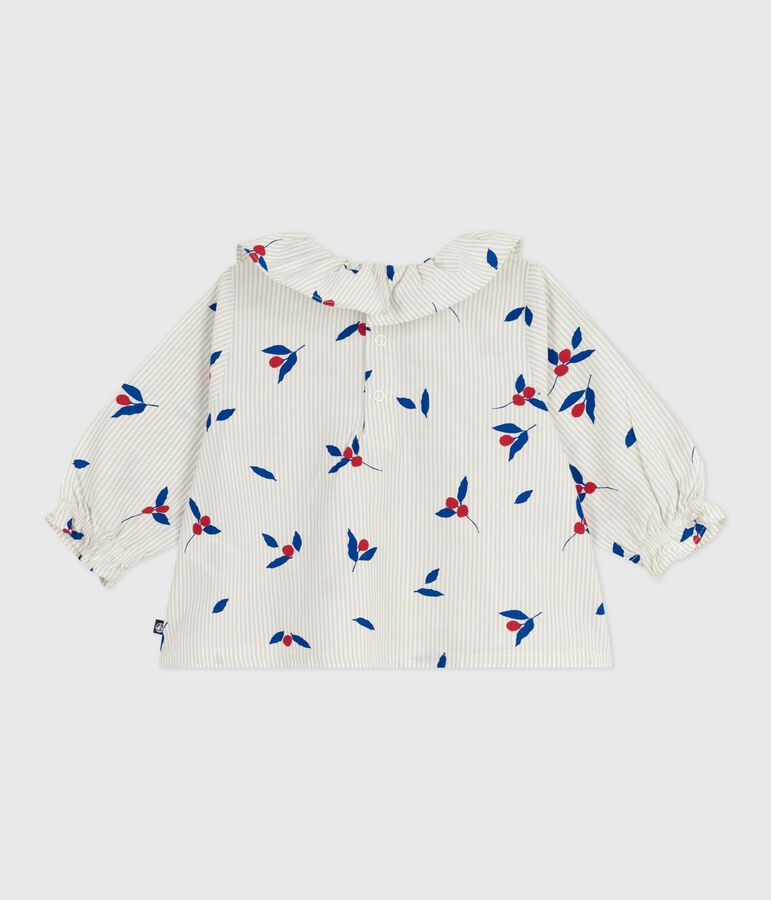 Blouse b&eacute;b&eacute; en popeline de coton manches longues, imprim&eacute; baies CO2/ MULTICO