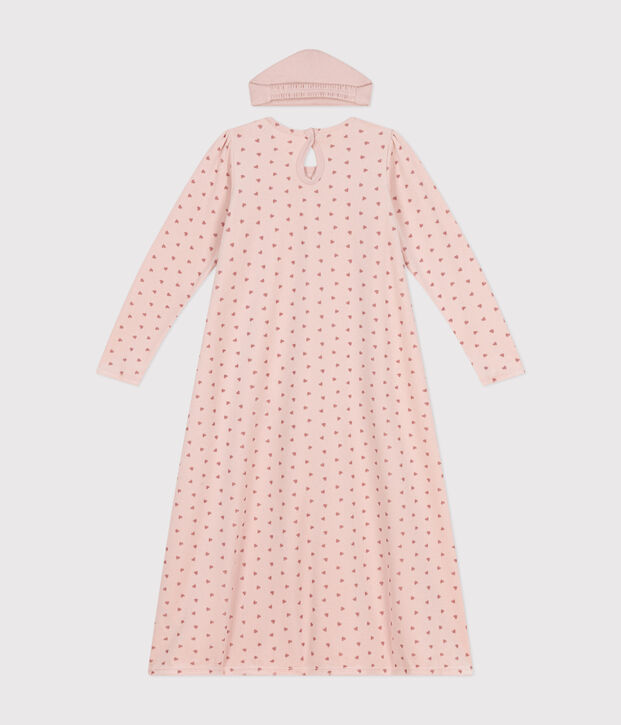 Chemise de nuit et tiare c&oelig;ur en velours enfant rose/rose