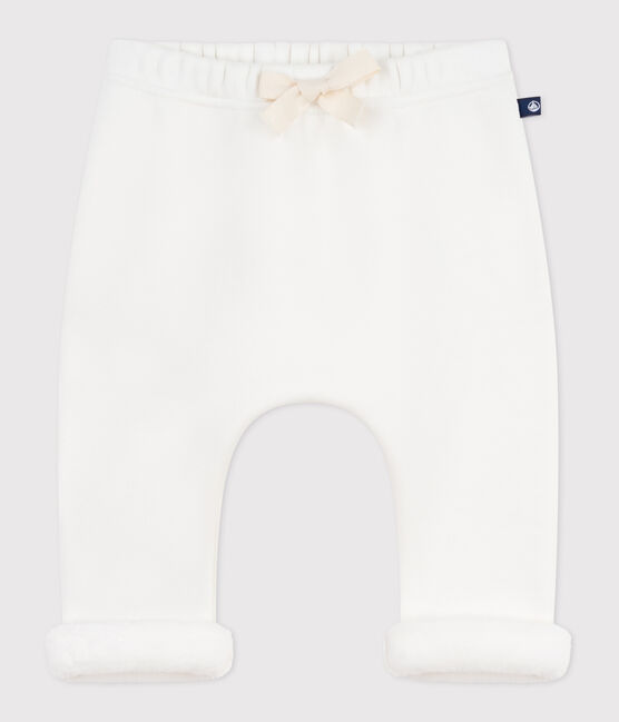 Pantalon bébé en coton doux et chaud uni écru MILK