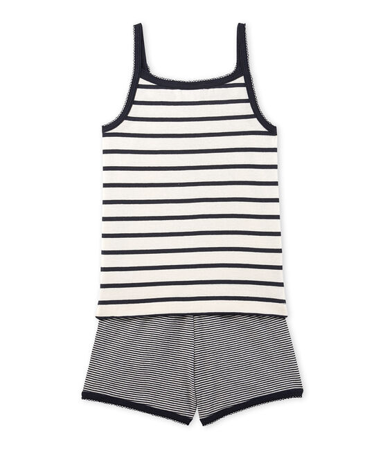 Pyjacourt fille rayé beige COQUILLE/bleu SMOKING