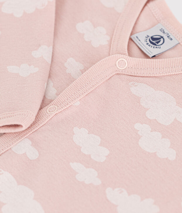 Pyjama b&eacute;b&eacute; sans pieds imprim&eacute; en coton rose/blanc