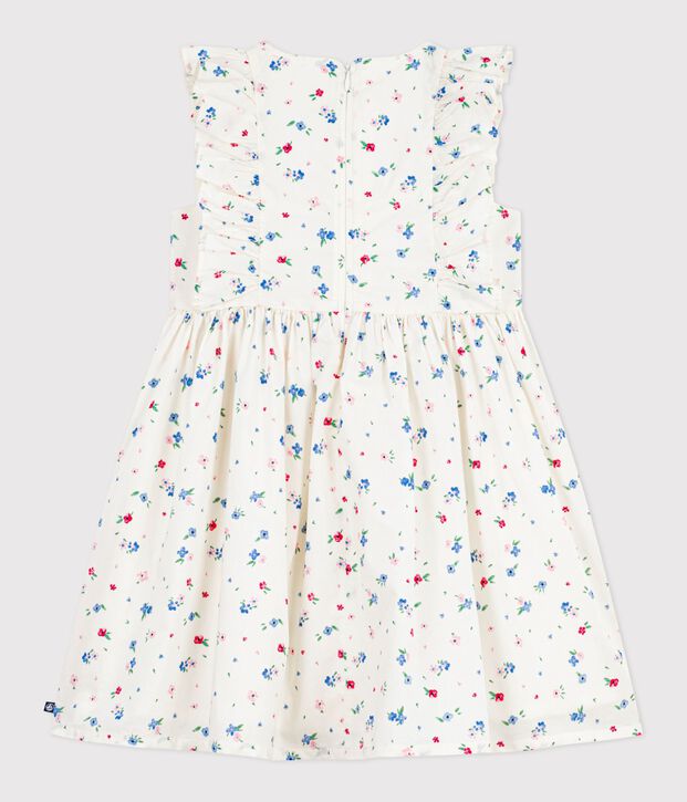 Robe sans manches enfant en coton imprim&eacute;e fleurs blanc/multicouleur