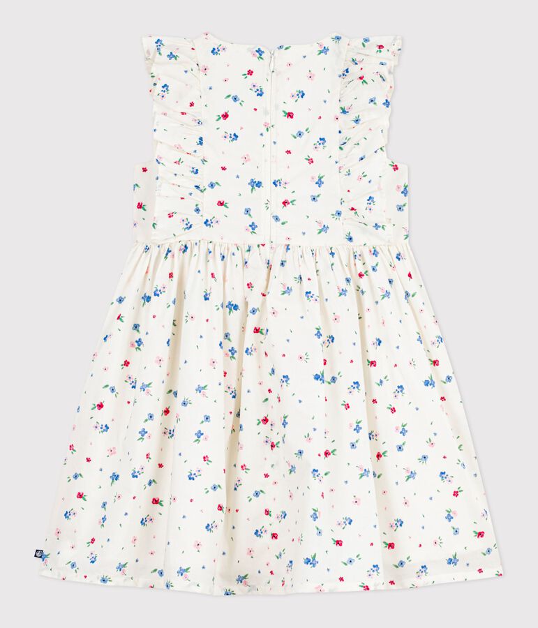 Robe sans manches enfant en coton imprim&eacute;e fleurs blanc MARSHMALLOW/blanc MULTICO