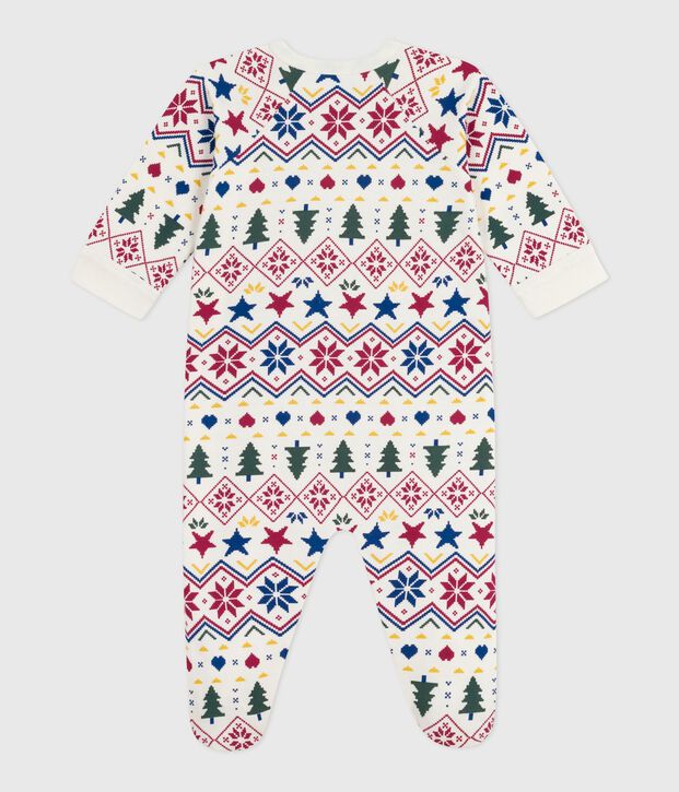 Pyjama zipp&eacute; b&eacute;b&eacute; en molleton gratt&eacute; imprim&eacute; No&euml;l &eacute;cru/multicouleur