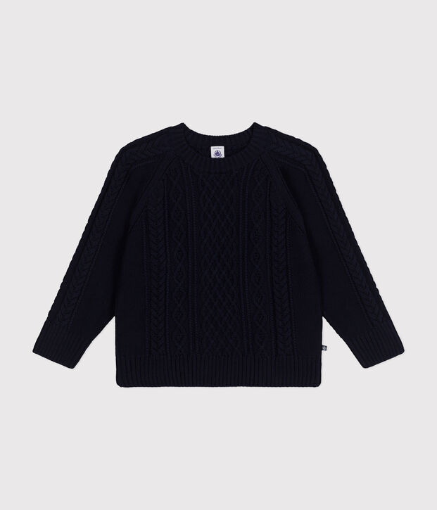 Pull irlandais en coton enfant fille / gar&ccedil;on bleu