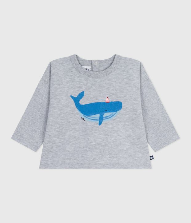 Tee-shirt b&eacute;b&eacute; en coton &agrave; manches longues, motif baleine gris chin&eacute;