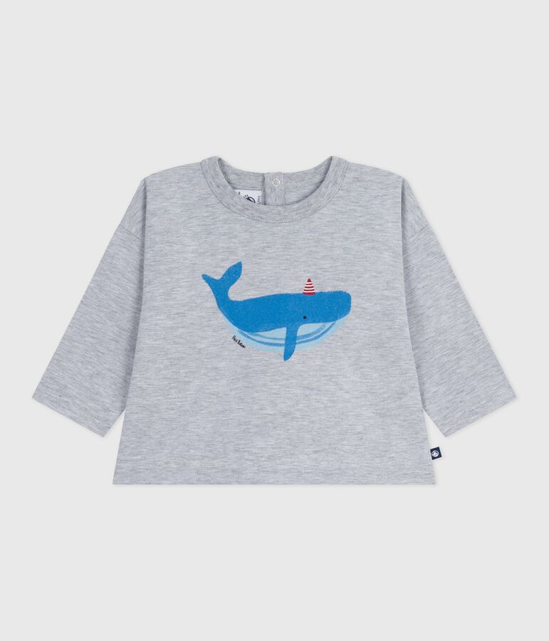 Tee-shirt b&eacute;b&eacute; en coton &agrave; manches longues, motif baleine gris FUMEE CHINE