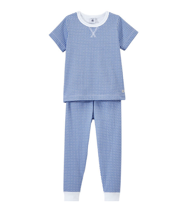 Pyjama gar&ccedil;on en tubique manches courtes blanc/bleu
