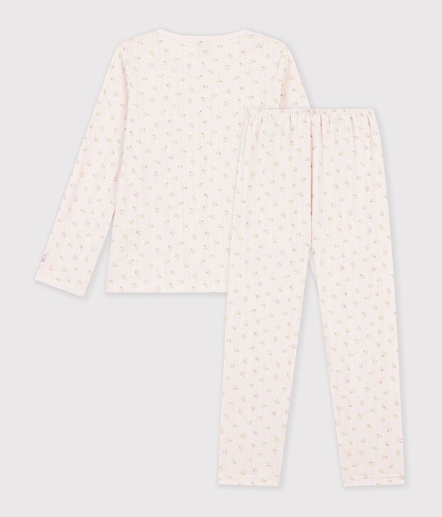 Pyjama femme en coton ajour&eacute; beige/rose/multicouleur