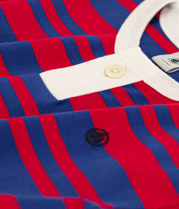 Tee-shirt ray&eacute; en coton enfant fille bleu/rouge