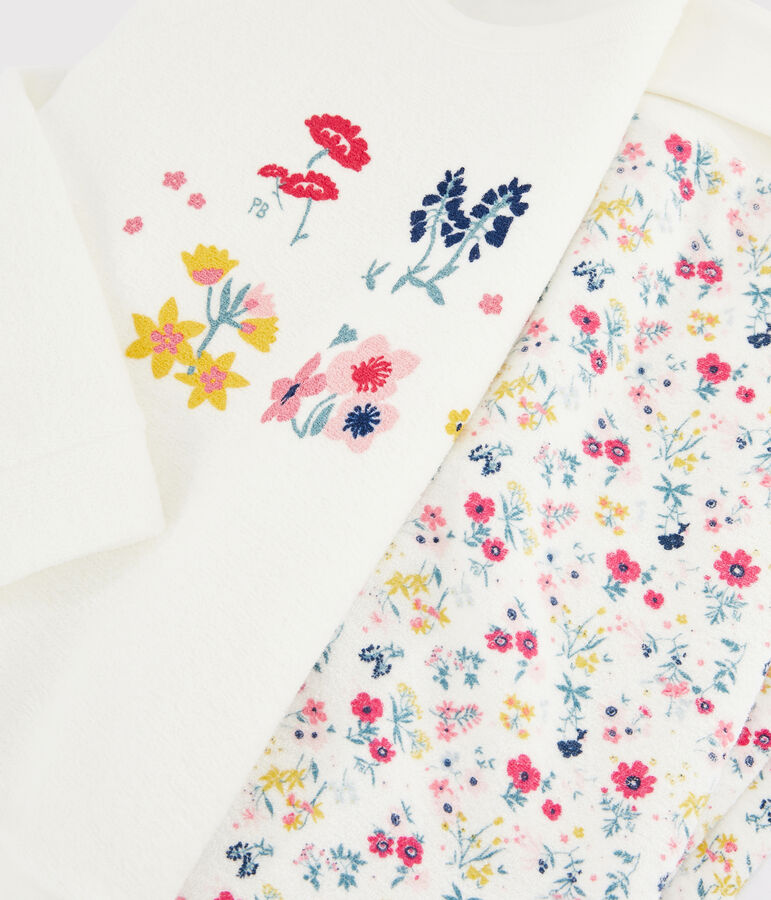 Pyjama petite fille taille montante en bouclette &eacute;ponge gratt&eacute;e blanc/multicouleur
