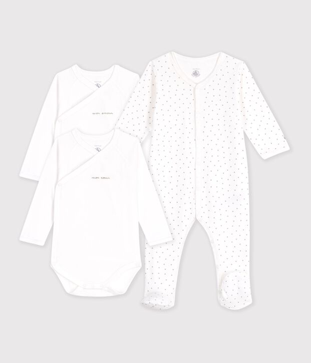 Coffret cadeau de naissance en coton imprim&eacute; &agrave; petits c&oelig;urs multicouleur