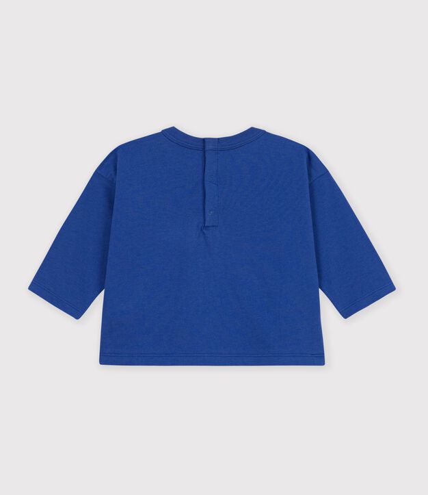 Tee-shirt b&eacute;b&eacute; en coton manches longues uni &agrave; motif bleu
