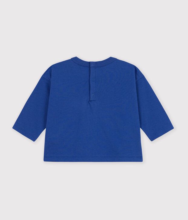 Tee-shirt b&eacute;b&eacute; en coton manches longues uni &agrave; motif bleu