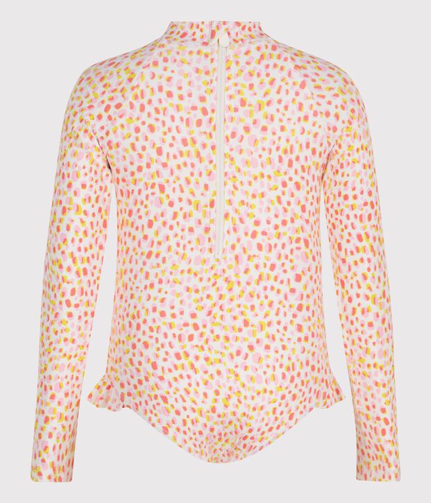 Maillot de bain enfant une pi&egrave;ce manches longues imprim&eacute; blanc/multicouleur