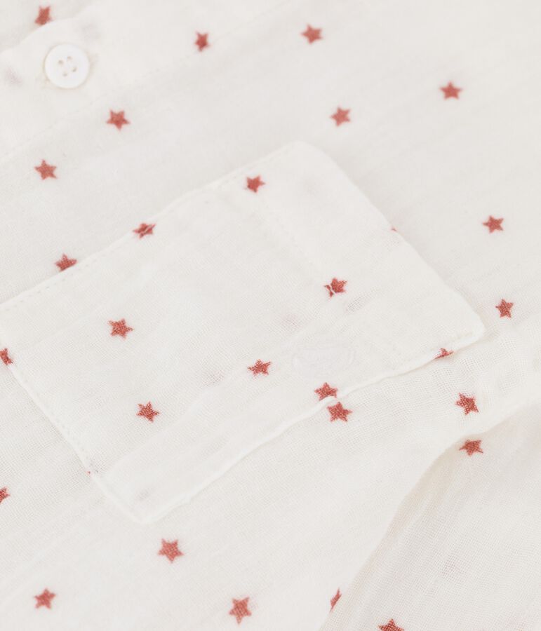 Chemise imprim&eacute;e en gaze de coton enfant gar&ccedil;on blanc MARSHMALLOW/rouge OMBRIE