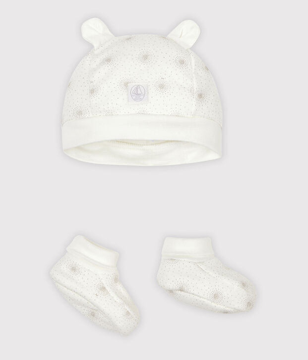 Lot bonnet naissance et chaussons b&eacute;b&eacute; en tubique multicouleur