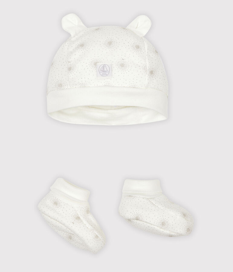 Lot bonnet naissance et chaussons b&eacute;b&eacute; en tubique multicouleur