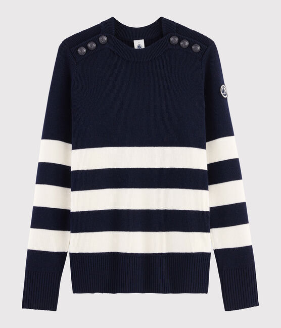 Pull marin en laine Femme bleu SMOKING/blanc MARSHMALLOW